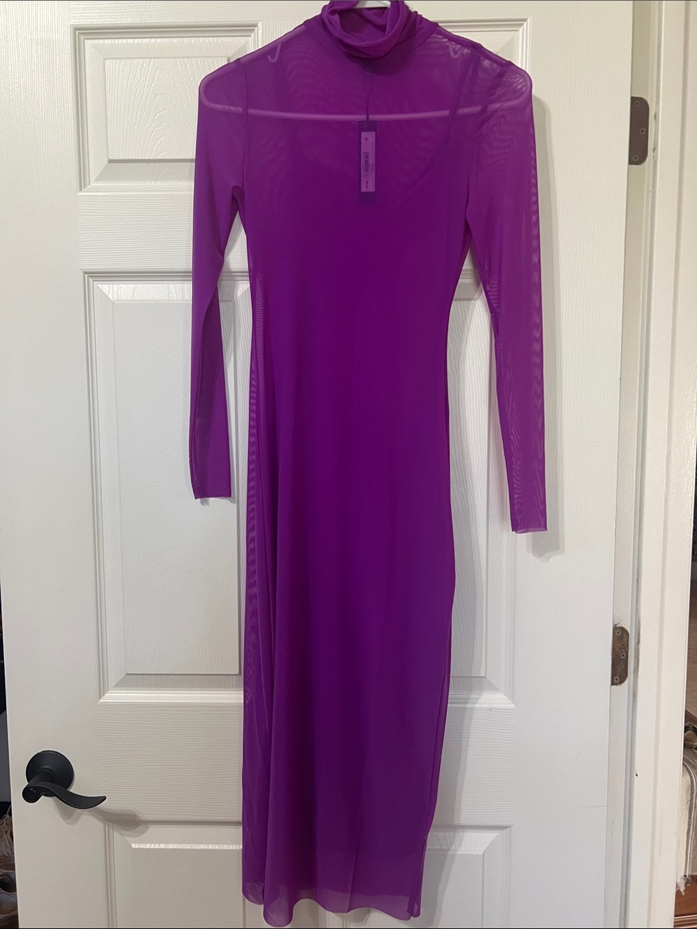 Steve Madden Vibrant Purple Sheer Long-Sleeve Maxi Dress